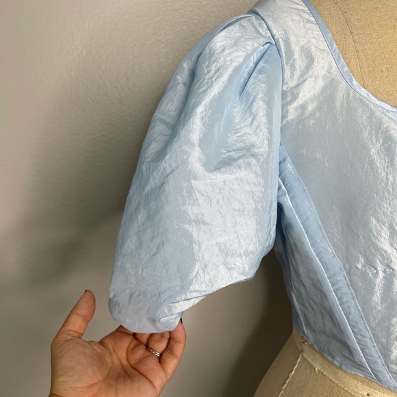 New without Tags TopShop Sky Blue Puff Sleeves Corset Crop Top - Picture 2 of 5